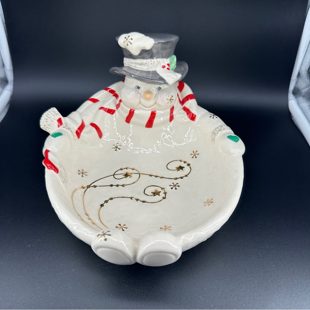 Lenox Ivory Ceramic Snowman Candy Dish